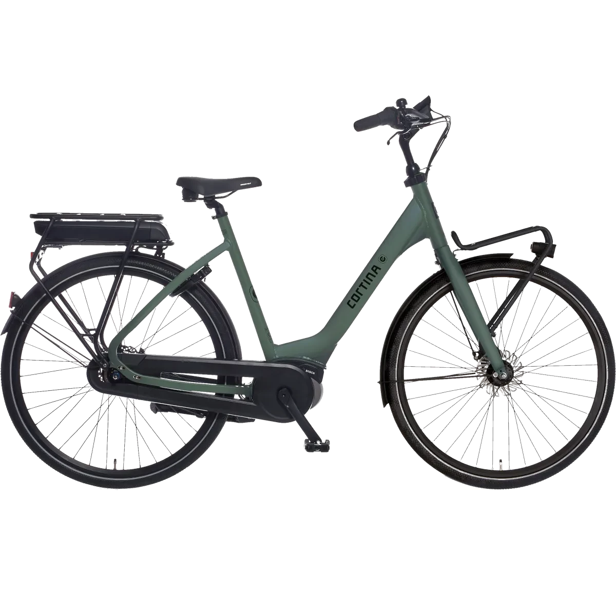 zijkant-cortina-e-common-elektrische-damesfiets-dark-green-metallic-matt.webp